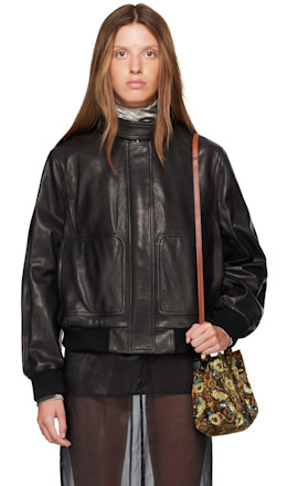 Black Rios Leather Bomber Jacket - Nour Hammour