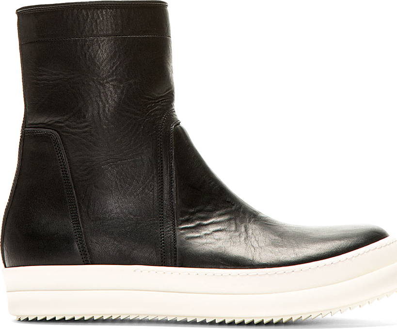 RICK OWENS black & white leather minimalist boots