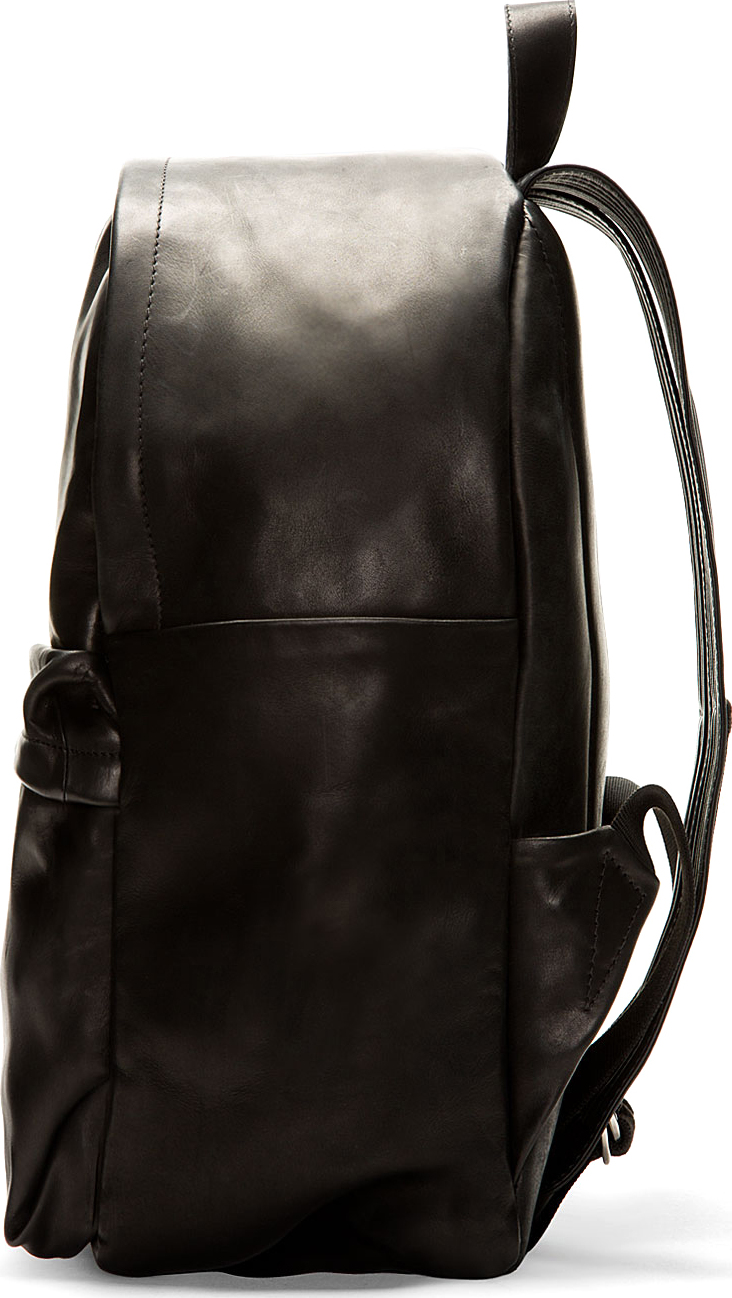 Black Smooth Leather Bay Men Backpack