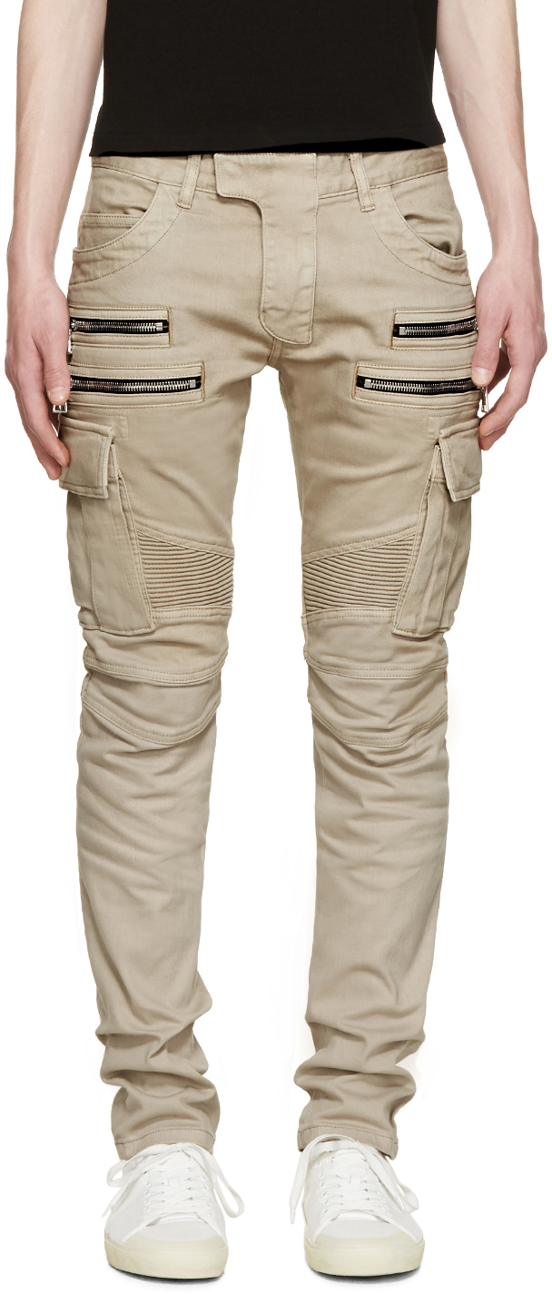 Balmain Beige Biker Cargo Pants