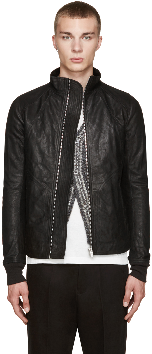 Rick Owens: Black Intarsia Leather Jacket | SSENSE