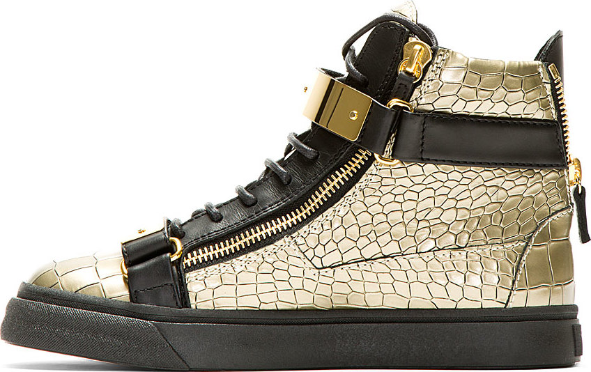 Giuseppe Zanotti: Gold Croc-Embossed High-Top Sneakers | SSENSE