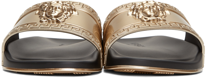 Versace: Gold Medusa Slide Sandals | SSENSE