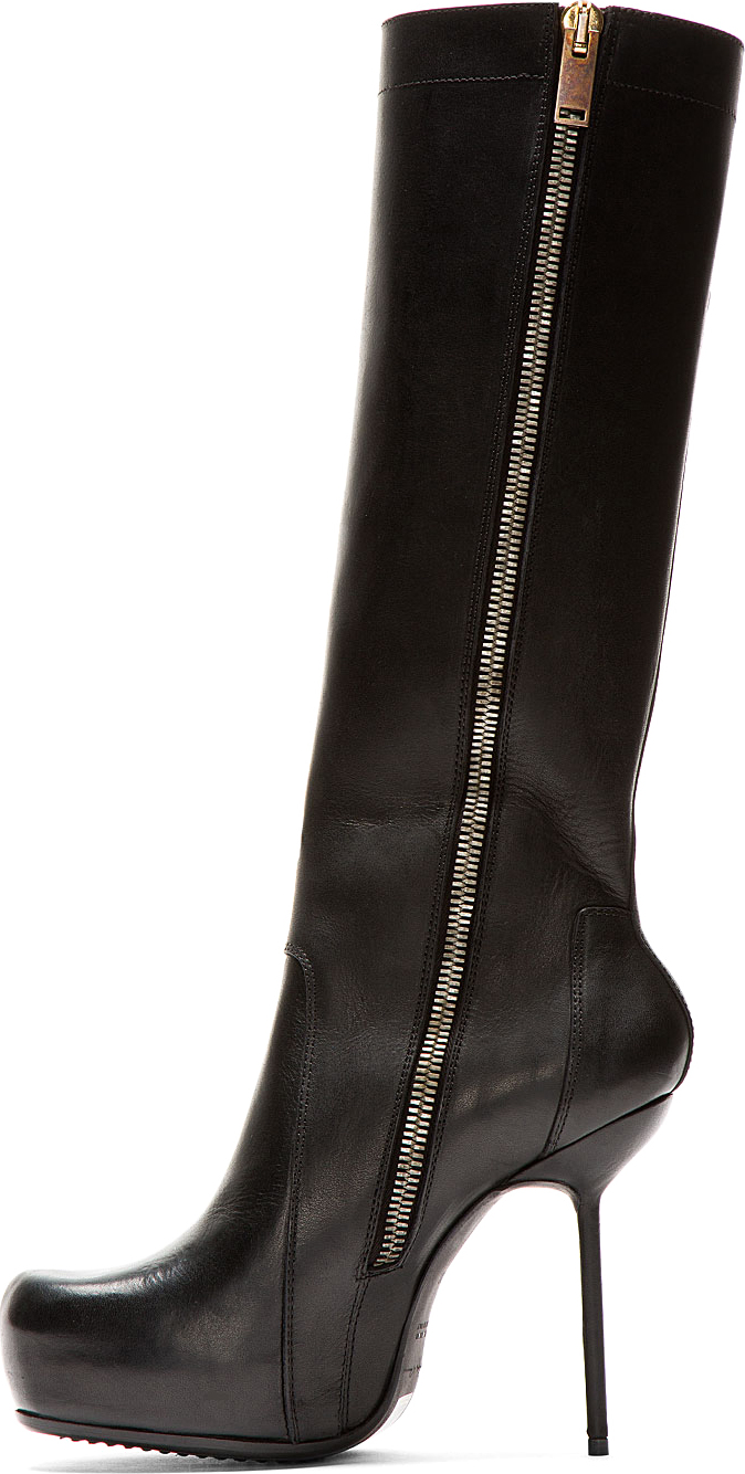 Rick Owens: Black Leather Stiletto Wader Boots | SSENSE