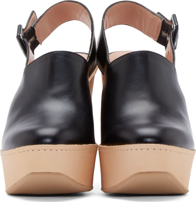 Robert Clergerie: Black Leather French Wedge Mules | SSENSE