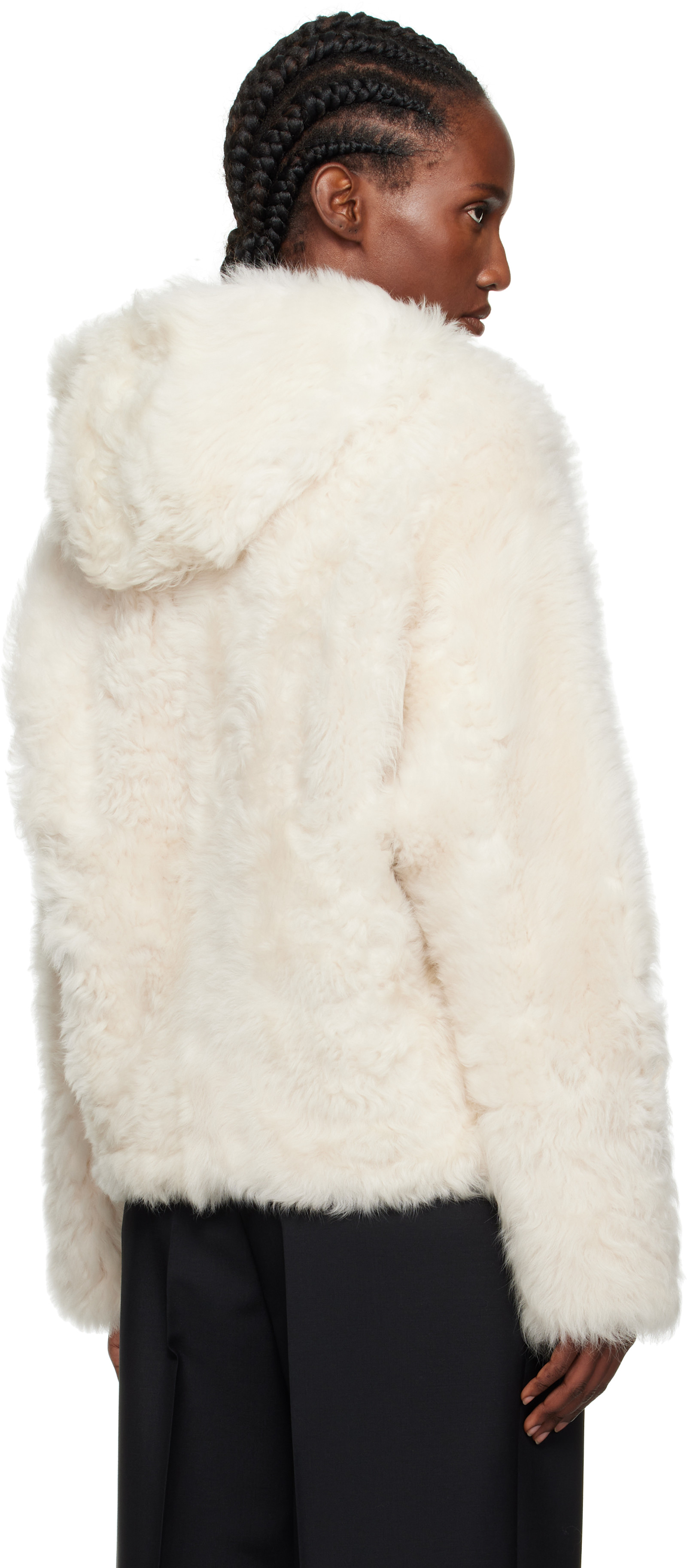 Yves Salomon - Off-White Short Hooded Shearling Jacket — Image 3