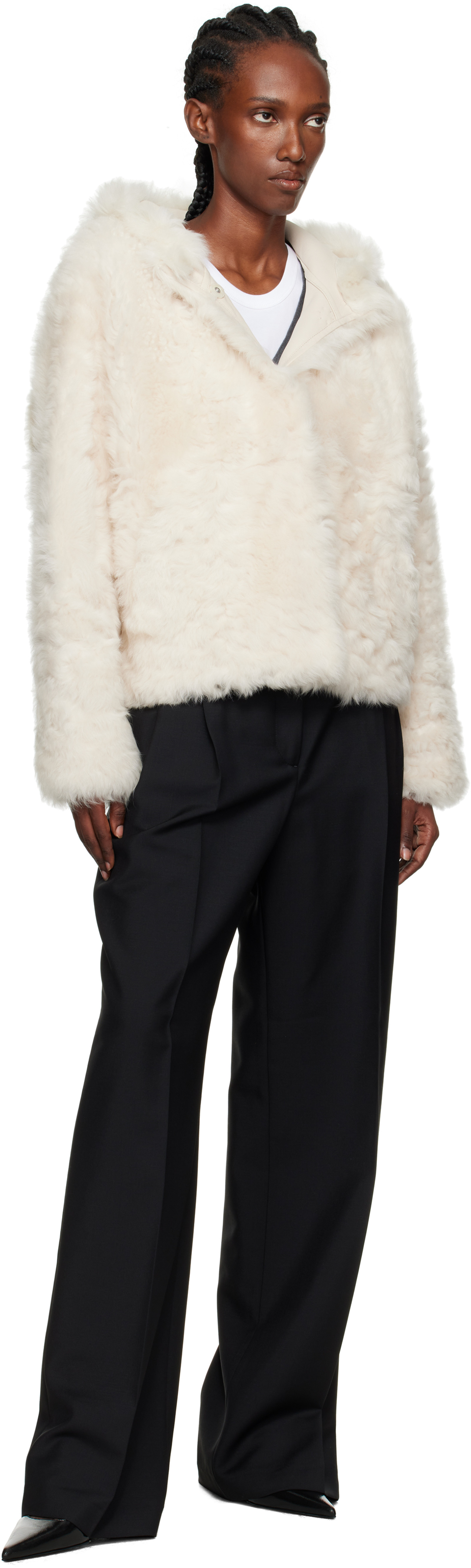 Yves Salomon - Off-White Short Hooded Shearling Jacket — Image 4