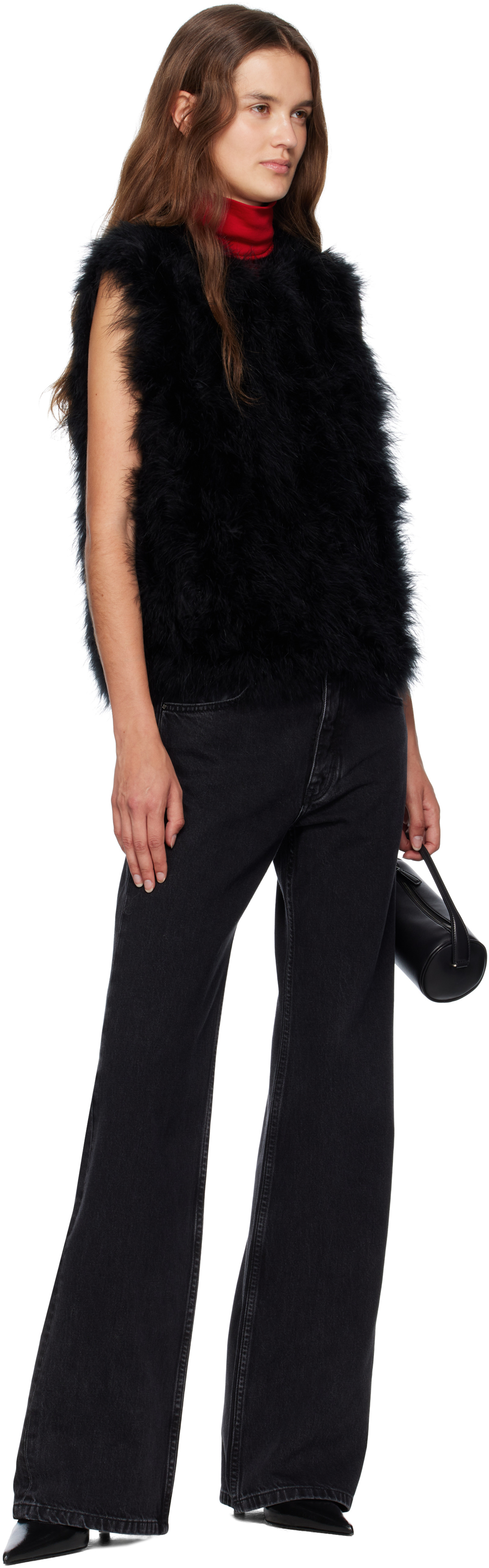 Yves Salomon - Black Cropped Feather Vest — Image 4