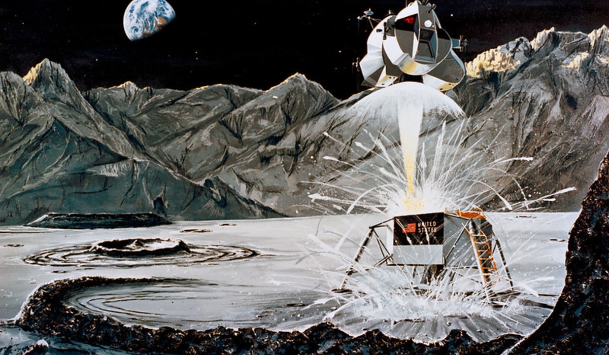 Buzz Aldrin on the moon in front of the US flag