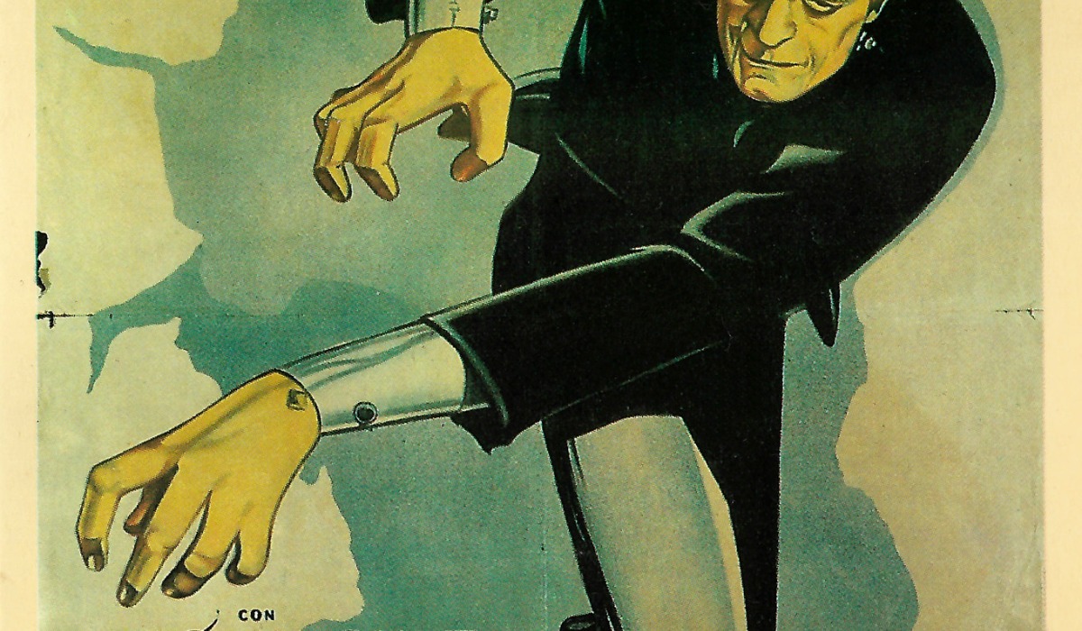 A cartoon frankenstein monster stands against purple background