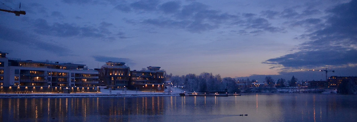 Utsikt over elv og bebyggelse i Skien