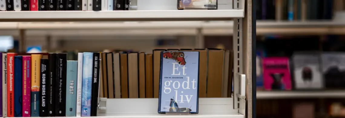 Bøker på hylla i et bibliotek.