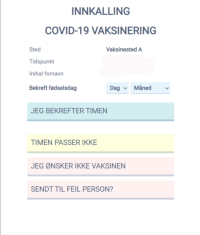 Skjermbilde bekreftelse vaksinetime