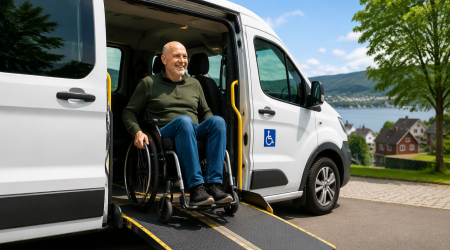 Illustrasjonsbilde av person i rullestol på vei ut av en bil