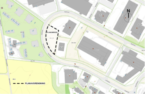 Kartutsnitt av området for Glynitveien