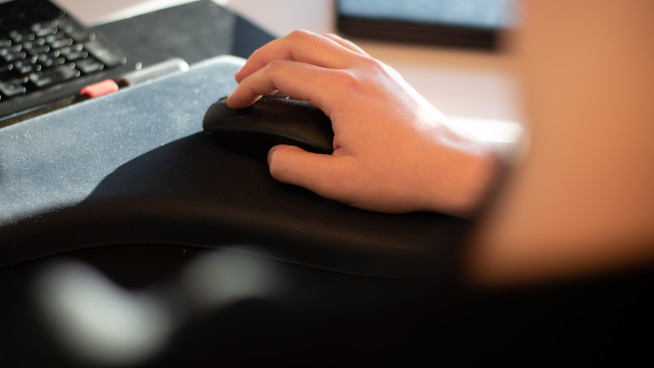 Noen som sitter foran en PC