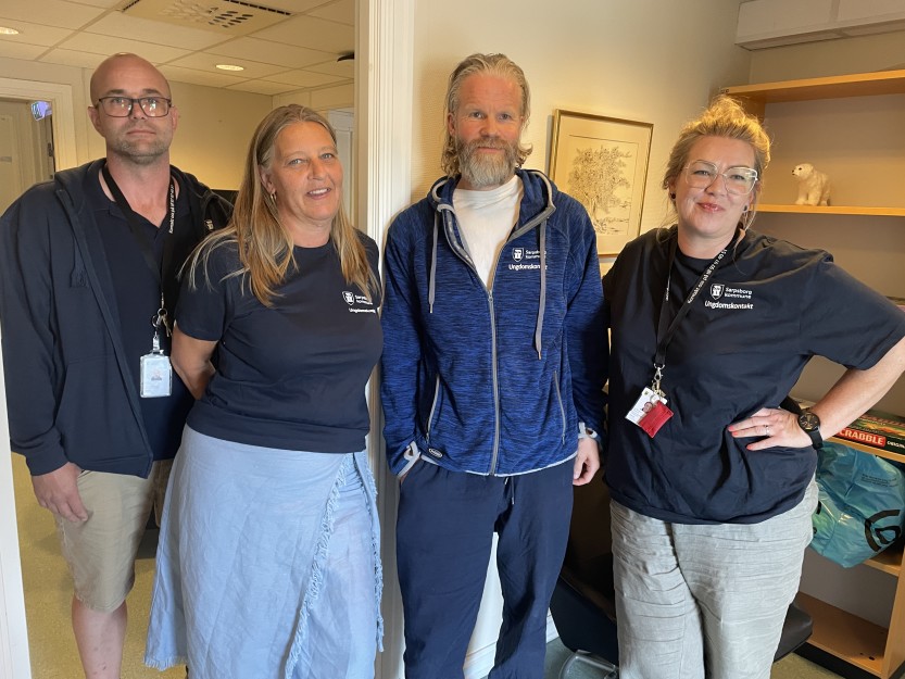 Her er ungdomskontaktene i Sarpsborg: Fra v. Freddy Heiberg, Stine J. Christensen, Kristian Navestad og Irja Diamond