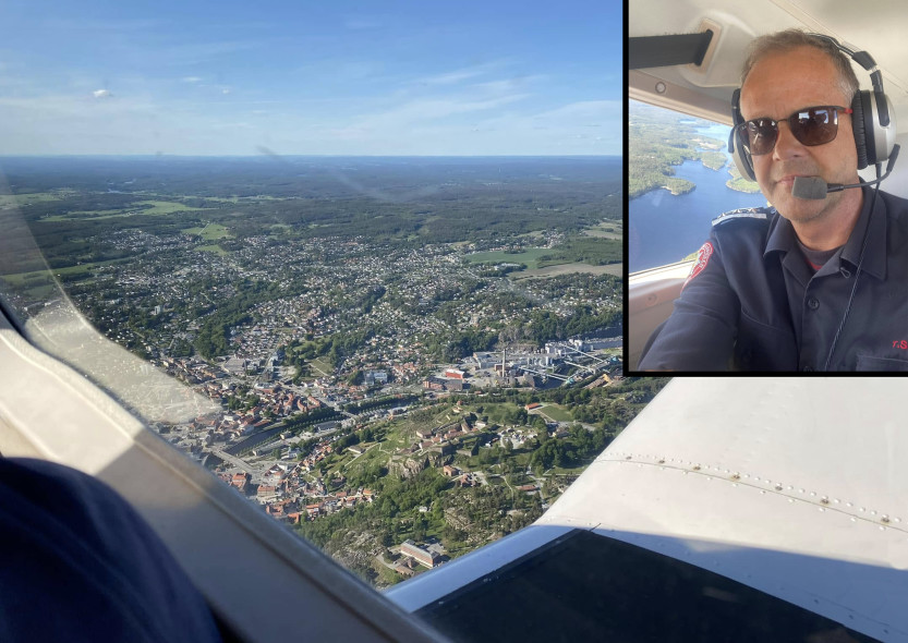 PÅ VINGENE: Skogbrannflyet er viktig for brannvesenet, sier brannsjef Terje Surdal. (foto: Sarpsborg kommune)