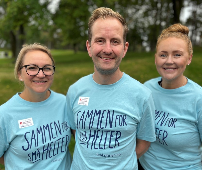 Margrethe Motzfeldt (utvalgsleder og leder av komiteen for TV-aksjonen i Sarpsborg), Magnus Arnesen (ordfører) og Julia Brännström Nordtug (utvalgsleder) er klare for en ringedugnad til næringslivet.