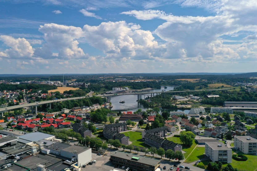 Dronebilde Sarpsborg og Glomma