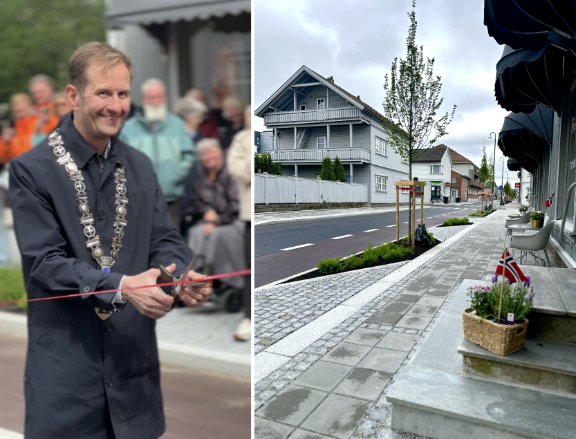 Ordfører Magnus Arnesen klipper snor og åpner nye Pellygata (foto Ole Christian Foss)