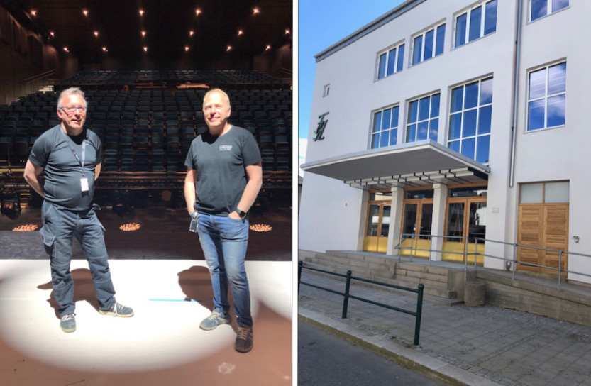 SENTRALE: Lydtekniker Eivind Ole Olsen (t.v.) og teknisk koordinator Jon Karlsen har begge vært sentrale i å utvikle opplæringsprosjektet på Sarpsborg scene. (Foto: Sara Norlin)