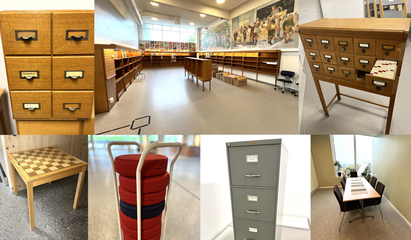 Bilde av mye av det som blir gjenbrukt i det nye biblioteket.