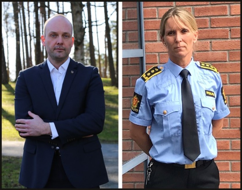 Ordfører Sindre Martinsen-Evje og tjenesteenhetsleder Beatrice Bøe ved Sarpsborg politistasjonsdistrikt