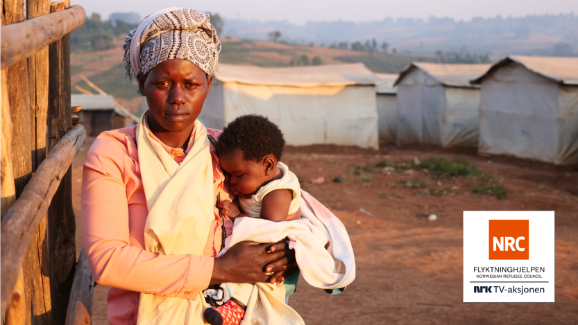 Pascaline Madasi (29) bor i en leir for internt fordrevne i DR Kongo med sine syv barn. Hun har ansvaret for familien, og må gå 20 km hver dag for å komme seg på jobb.  Fotograf: Marion Guenard/NRC Flyktninghjelpen