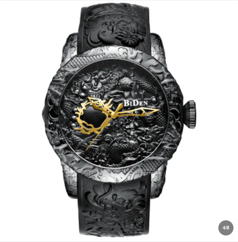 BIDEN Men's Luxury 3D Engraved Dragon Quartz Watch