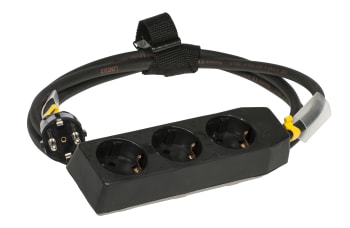 Skjøtekabel 3 veis 10A  2m svart m/stropp og krympestrømpe