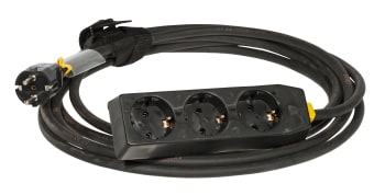 Skjøtekabel 3 veis 10A  5m svart m/stropp og krympestrømpe