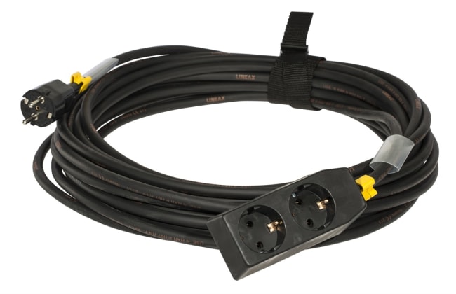 Skjøtekabel 2 veis 10A 10m svart m/stropp og krympestrømpe