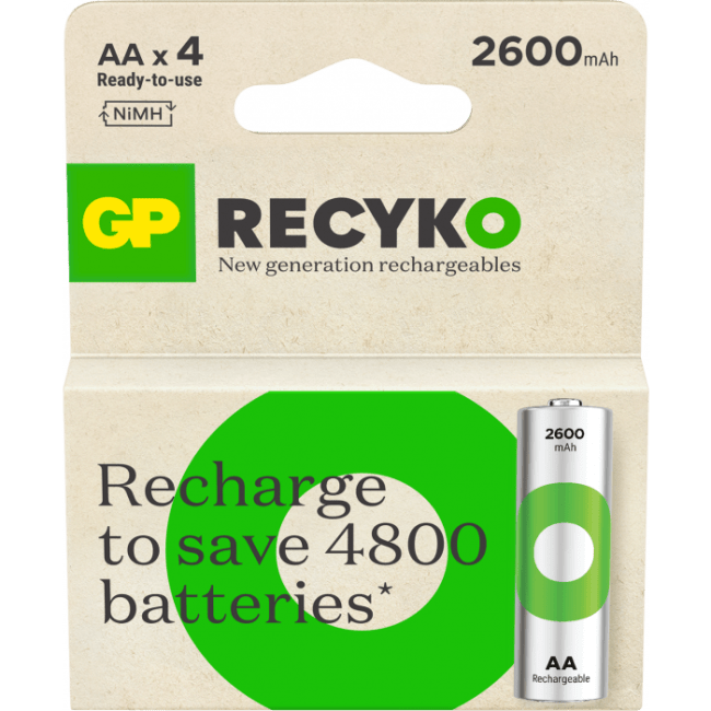 GP ReCyko Batteri Oppladbart AA NiMH 2600mAh 4-pack