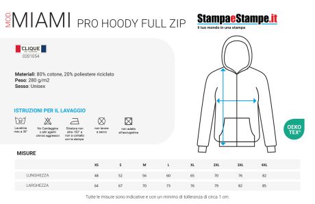 Felpa - Miami PRO Hoody Full Zip - Unisex Adulto