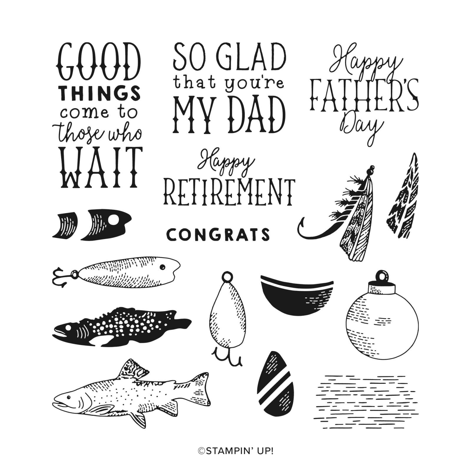 Fish Fishing Lures Bait Hook Rubber Stamp Set for Scrapbooking