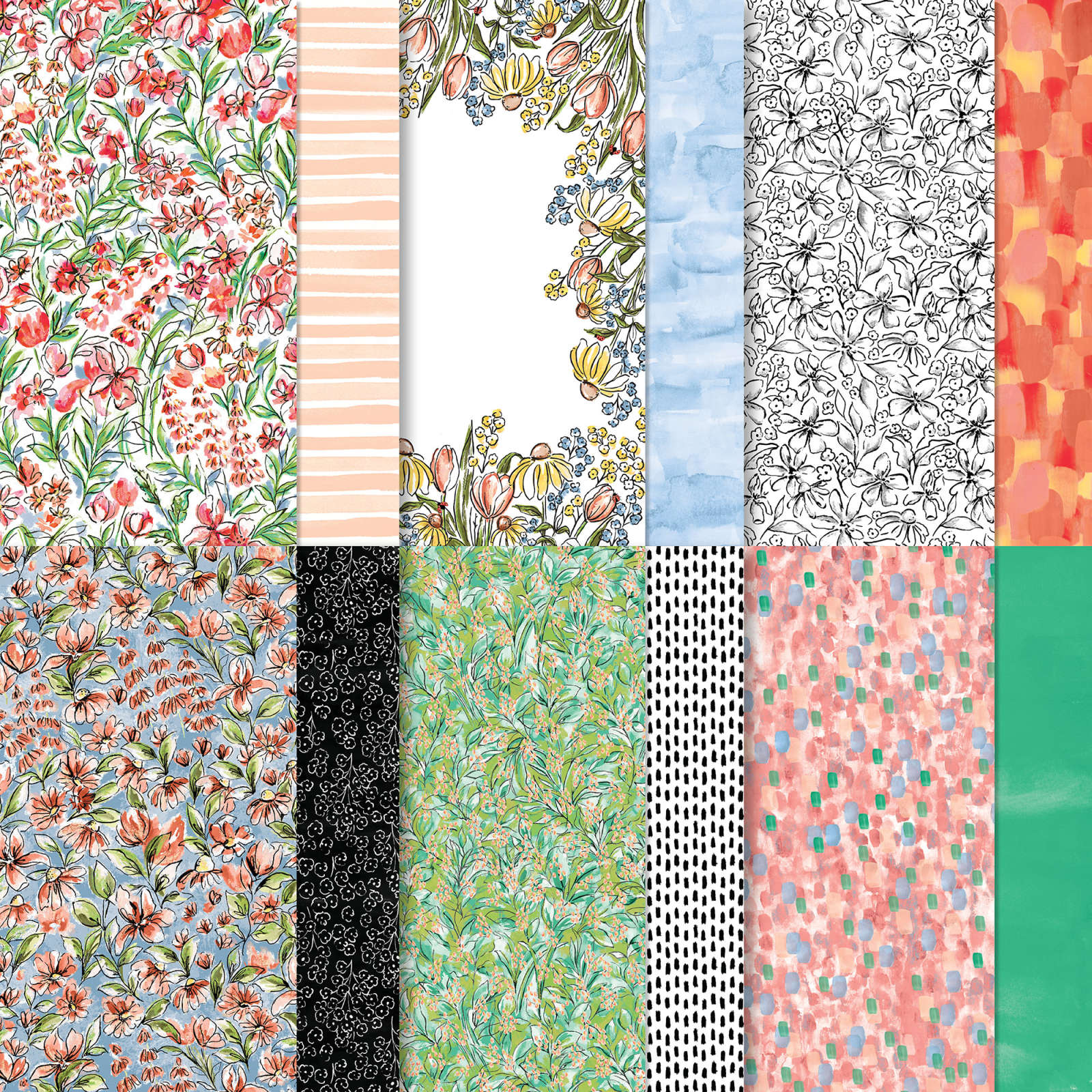 MIXED MEDIA FLORALS 12" X 12" (30.5 X 30.5 CM) DESIGNER SERIES PAPER