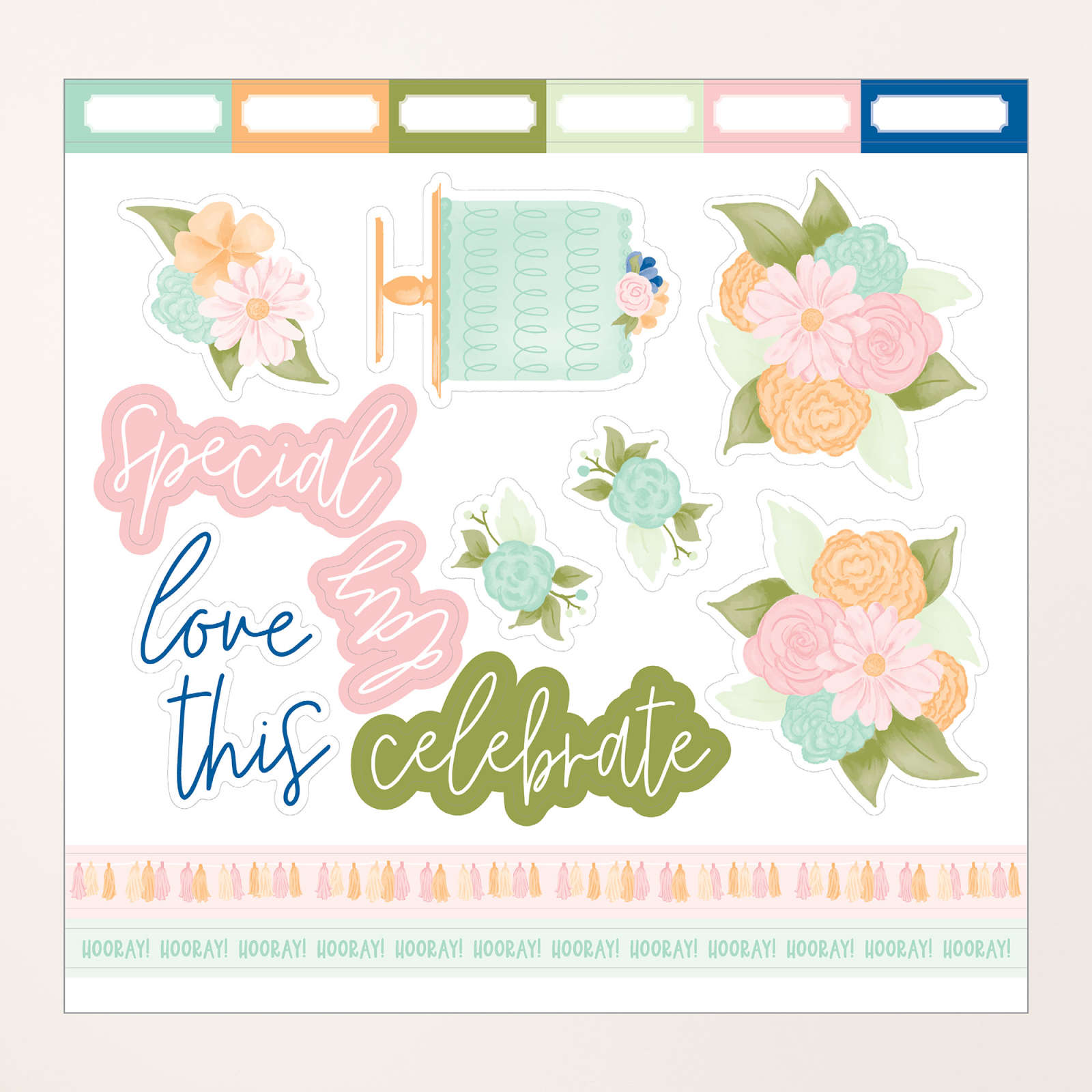 SPECIAAL DESIGNPAPIER WILDFLOWER BIRTHDAY MET STICKERVEL (ENGELS)