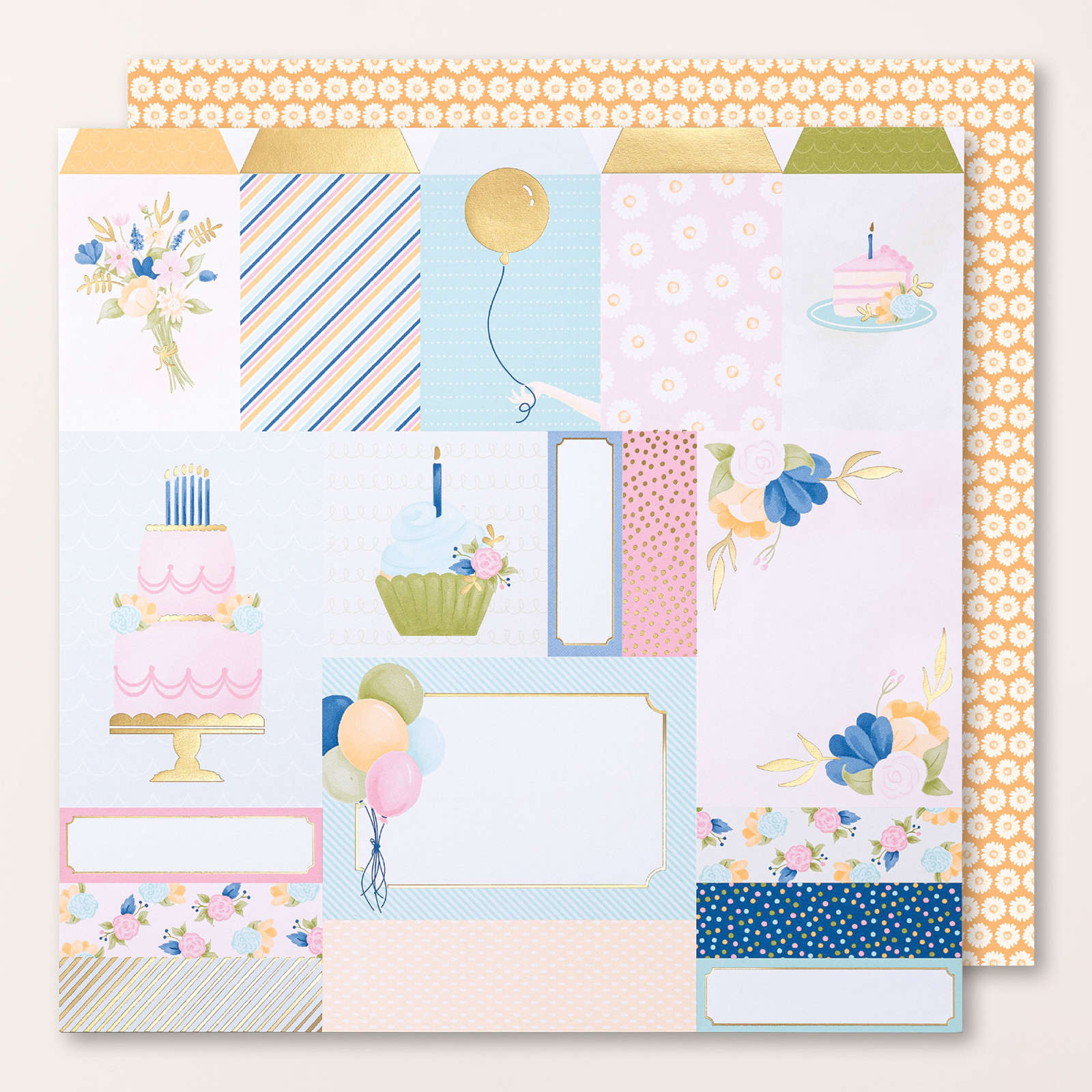 SPECIAAL DESIGNPAPIER WILDFLOWER BIRTHDAY MET STICKERVEL (ENGELS)