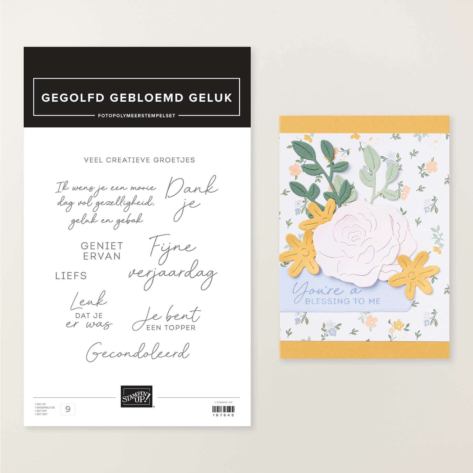 FOTOPOLYMEERSTEMPELSET GEGOLFD GEBLOEMD GELUK (NEDERLANDS)