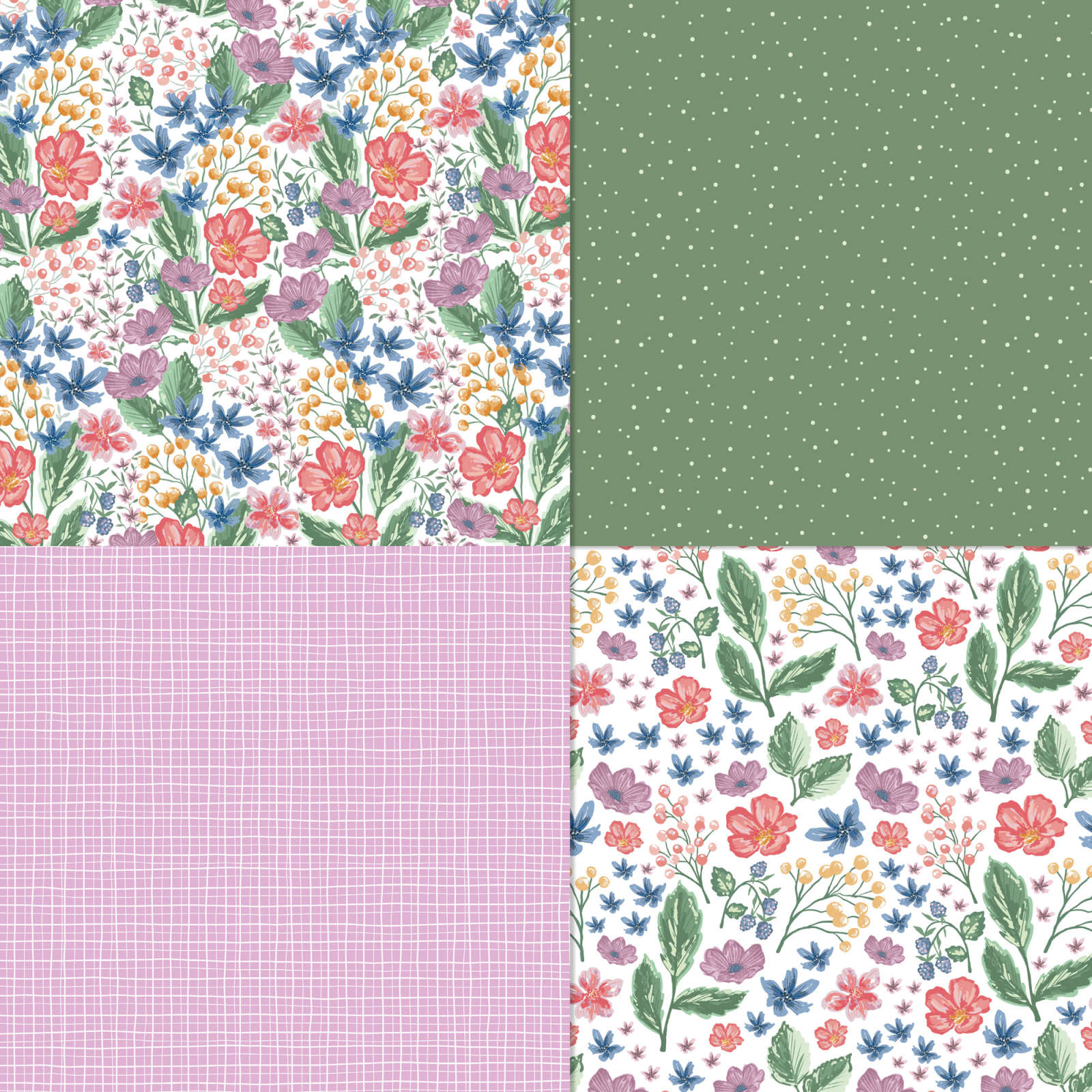 BESONDERES DESIGNER-PERGAMENTPAPIER 12" X 12" (30,5 X 30,5 CM) BUNTE BLUMEN & BEEREN