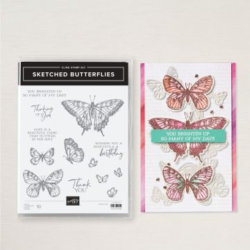 CLINGSTEMPELSET SKETCHED BUTTERFLIES (ENGELS)