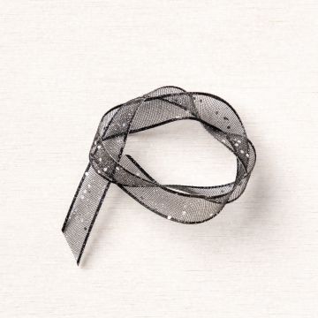 BLACK 3/8" (1 CM) GLITTERED ORGANDY RIBBON