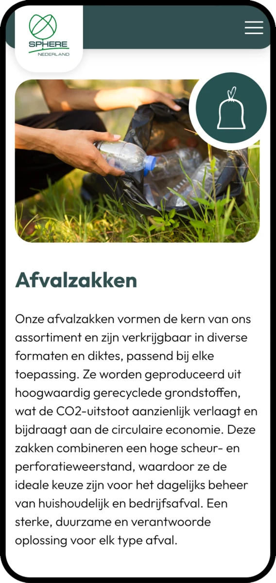 Mobiele weergave website Sphere Nederland