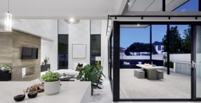 Stannard display homes - Aria - Living Room and Terrace/Alfresco from Kitchen.
