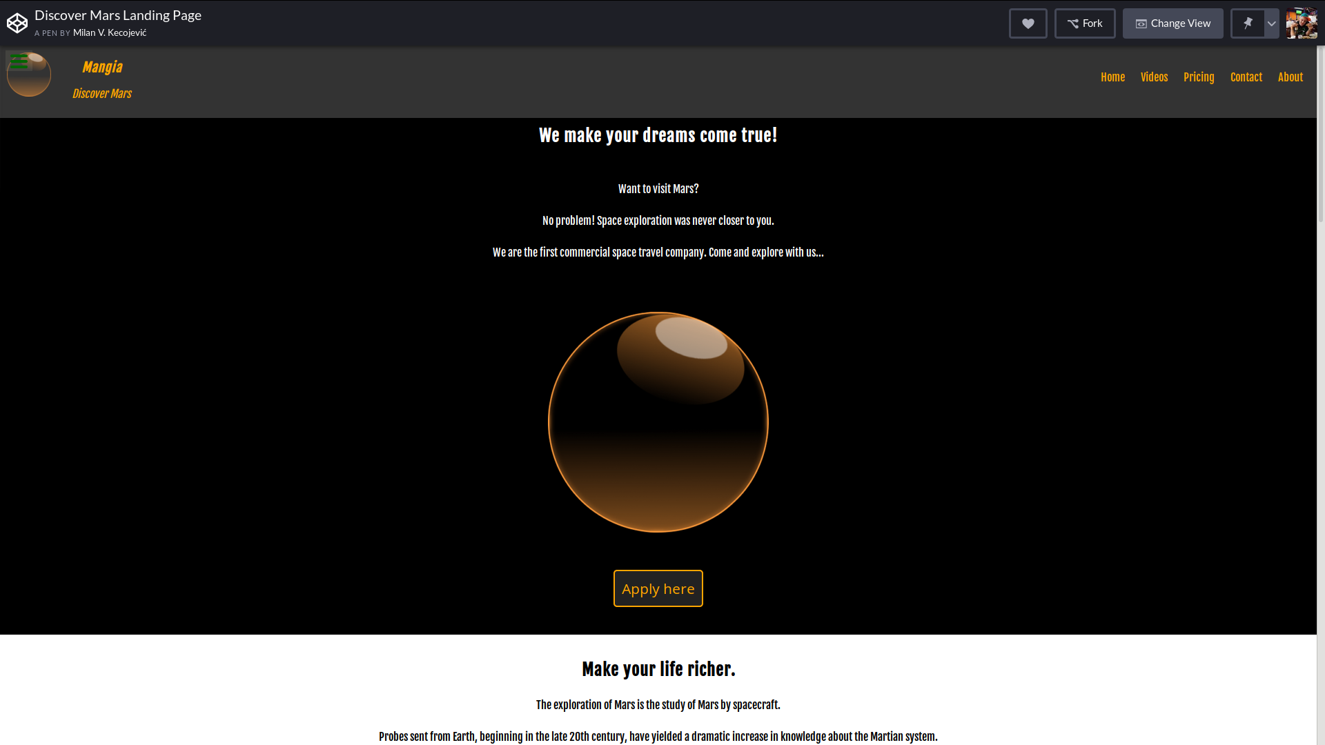 Discover Mars Landing Page