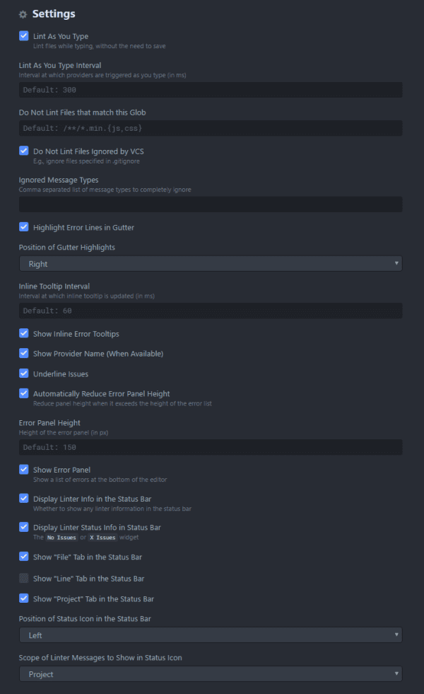 Linter settings.
