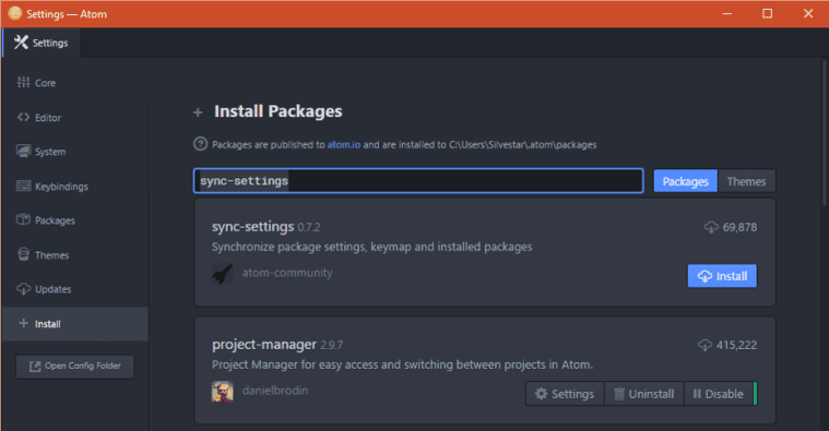 Sync-settings installation.