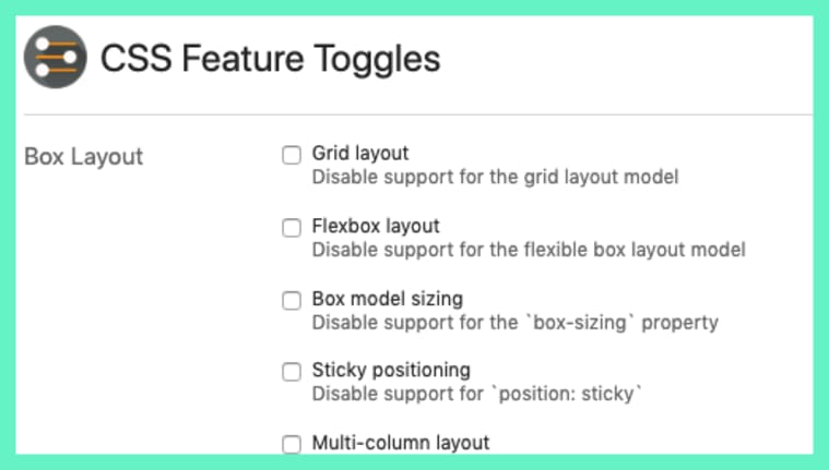 CSS Feature Toggles screenshot.