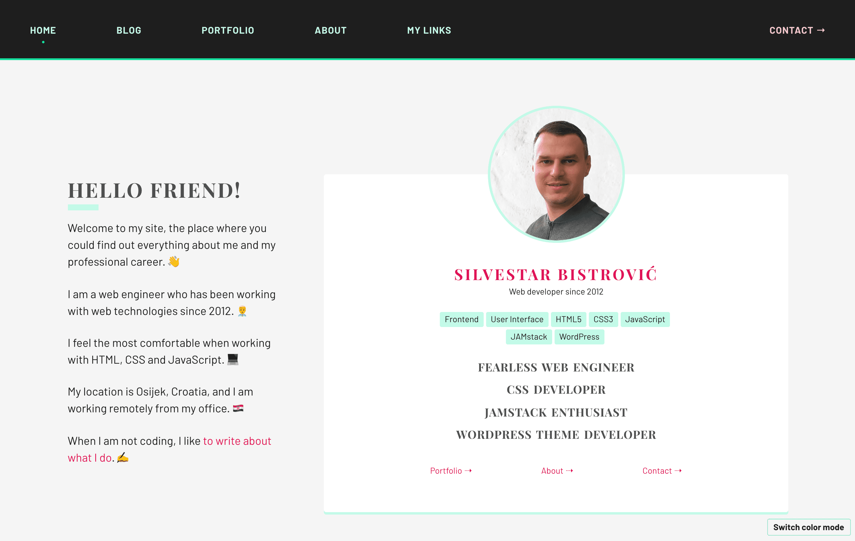 Screenshot of the redesigned site - the light mode